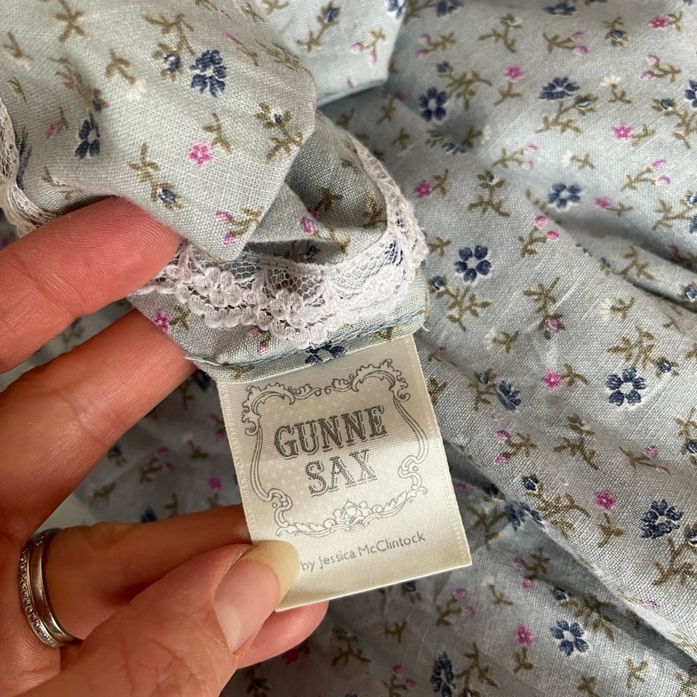 GUNNE SAX 80s Vintage Dress – Blue Floral Cottagecore Prarie - Picture 5 of 6